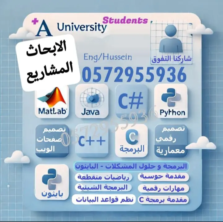 تدريس جامعي البرمجة و الرياضيات والفيزياء و مواد هندسة