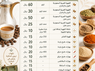 قهوة عربية سعودية وقهوة قشر وبهارات طبخ