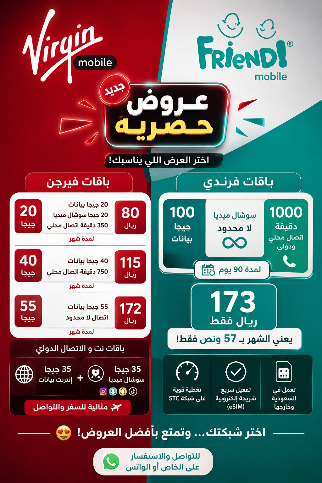 عروض على شرايح وباقات ڤيرجن وفرندي